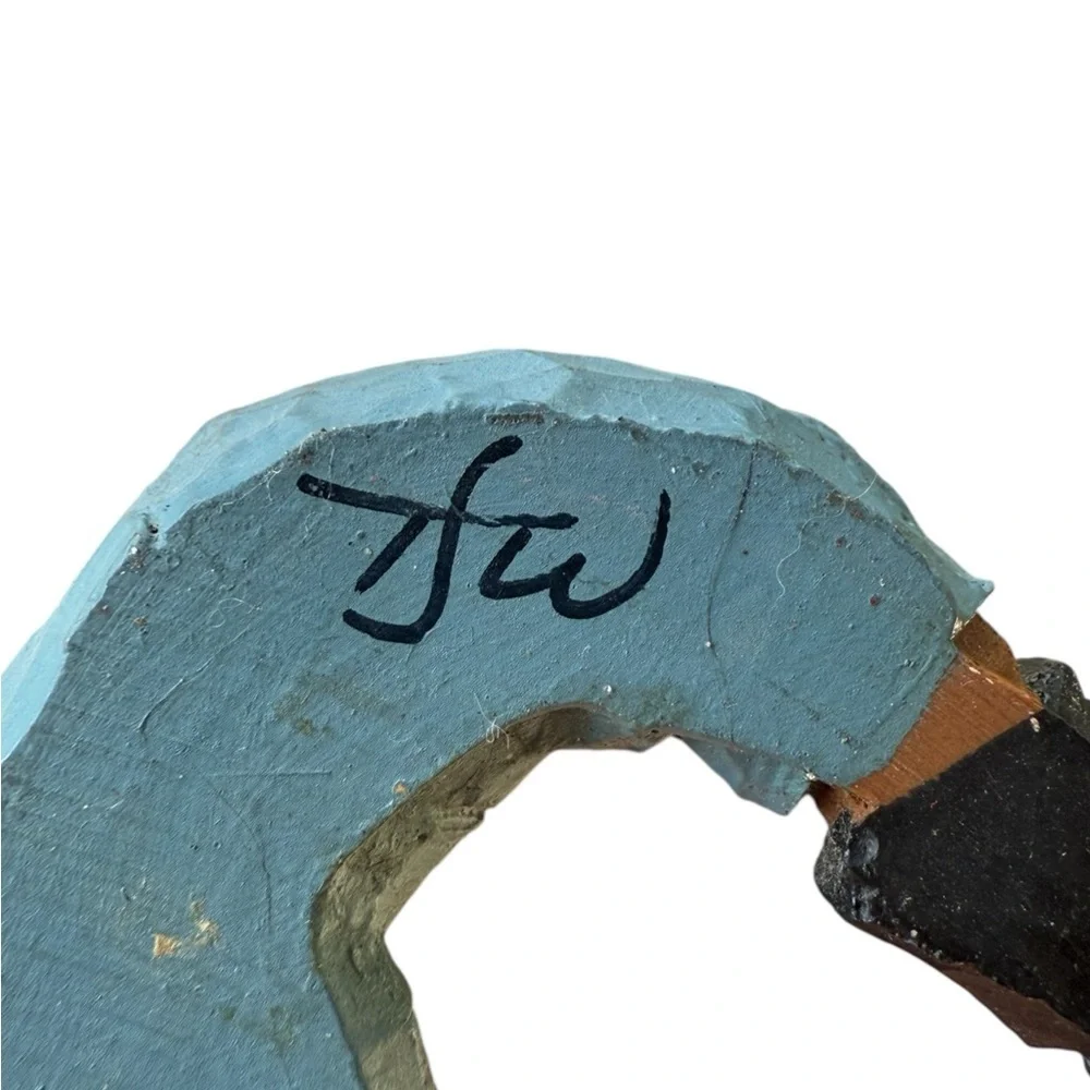 Hand-Carved TJW Wooden Bear Figurine Initials carved AND signed